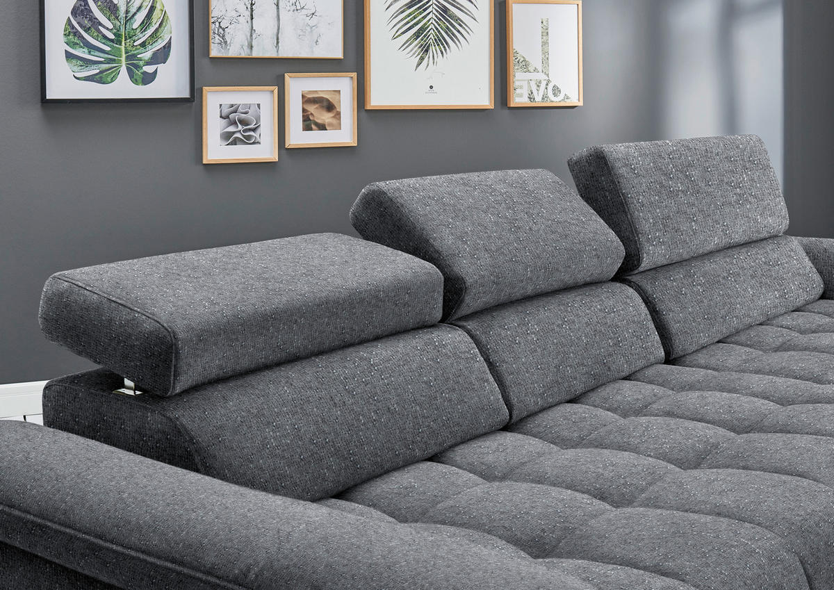 ECKSOFA in Chenille Grau  329/190 cm  - Schwarz/Grau, Design, Textil/Metall (329/190cm) - Beldomo Style