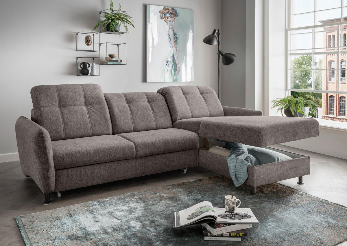 ECKSOFA Graubraun Chenille  - Graubraun/Schwarz, MODERN, Textil/Metall (267/184cm) - Livetastic