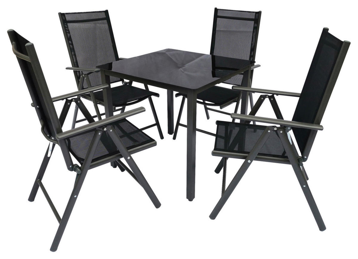 GARTENGARNITUR 5-teilig Aluminium  - Schwarz, Basics, Metall (80/73/80cm) - MID.YOU