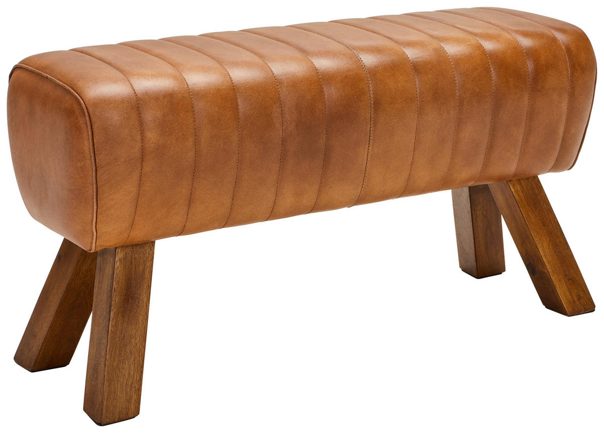 HOCKERBANK 90/46/30 cm Echtleder Braun Mangoholz massiv  - Naturfarben/Braun, LIFESTYLE, Leder/Holz (90/46/30cm) - Livetastic