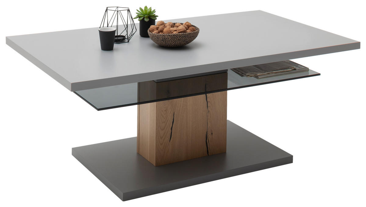 COUCHTISCH Glas, Holzwerkstoff 115/65/46 cm  - Eichefarben/Grau, Design, Glas/Holzwerkstoff (115/65/46cm) - MID.YOU