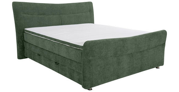 BOXSPRINGBETT 180/200 cm  in Dunkelgrün  - Chromfarben/Dunkelgrün, KONVENTIONELL, Textil/Metall (180/200cm) - Esposa