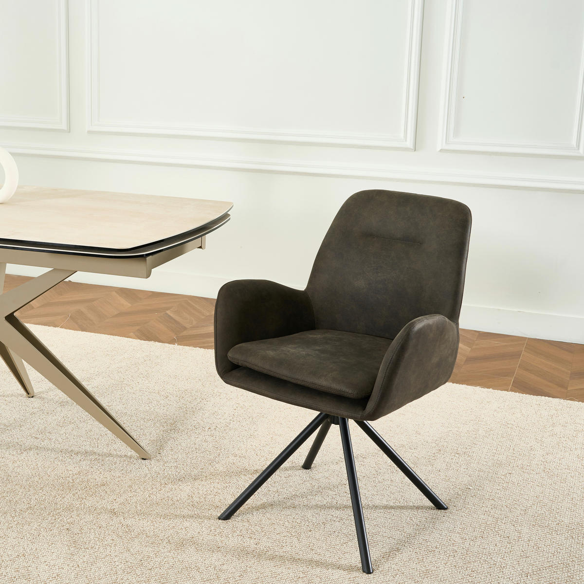 ARMLEHNSTUHL Eisen Webstoff  - Schwarz/Grau, Basics, Textil/Metall (60.5/88/62cm) - MID.YOU