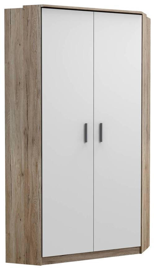 ECKKLEIDERSCHRANK 2-türig Weiß, Eiche San Remo  - Alufarben/Weiß, KONVENTIONELL, Holzwerkstoff/Kunststoff (95/199/95cm) - Carryhome