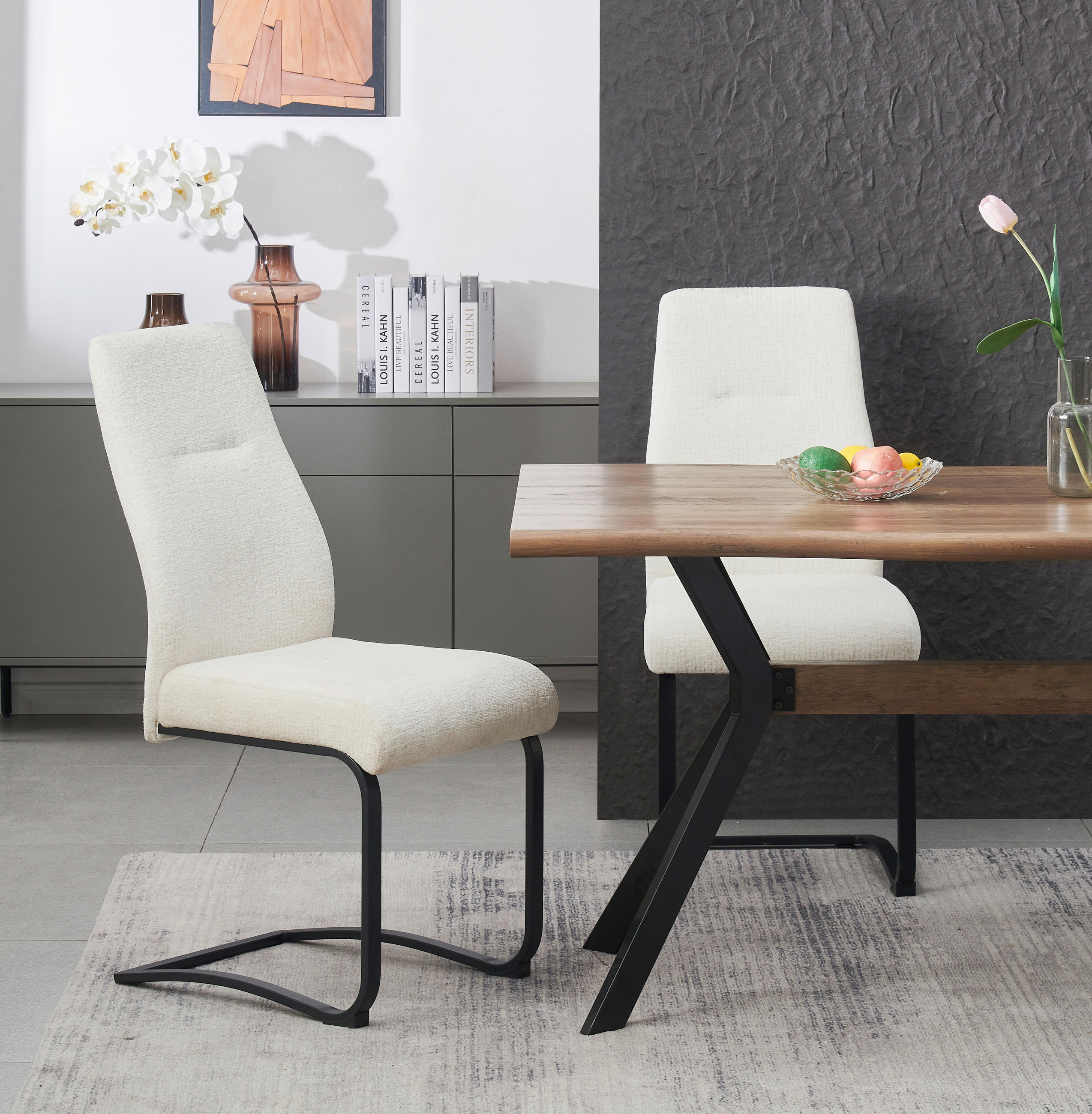 SCHWINGSTUHL-SET 2 Stück  in Webstoff  - Creme/Schwarz, MODERN, Textil/Metall (43/98/59cm) - MID.YOU