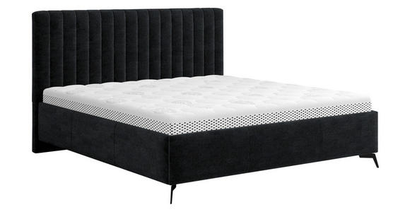 POLSTERBETT gepolstertes Kopfteil, Lattenrost, Bettkasten Schwarz 180/200 cm - Schwarz, KONVENTIONELL, Holz/Textil (180/200cm) - Hom`in