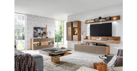 TV-ELEMENT Kerneiche massiv Eichefarben, Fango - Fango/Eichefarben, Design, Glas/Holz (223/52/49cm) - Valnatura