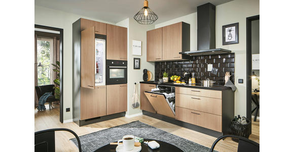 ECKKÜCHE 120/220 cm in Graphitfarben, Schwarz, Eichefarben - Chromfarben/Eichefarben, Design, Holzwerkstoff/Metall (120/220cm) - Xora