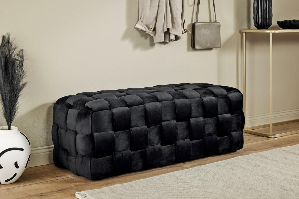 HOCKERBANK 118/43/50 cm Samt Schwarz Eukalyptusholz  - Schwarz, MODERN, Holz/Textil (118/43/50cm)