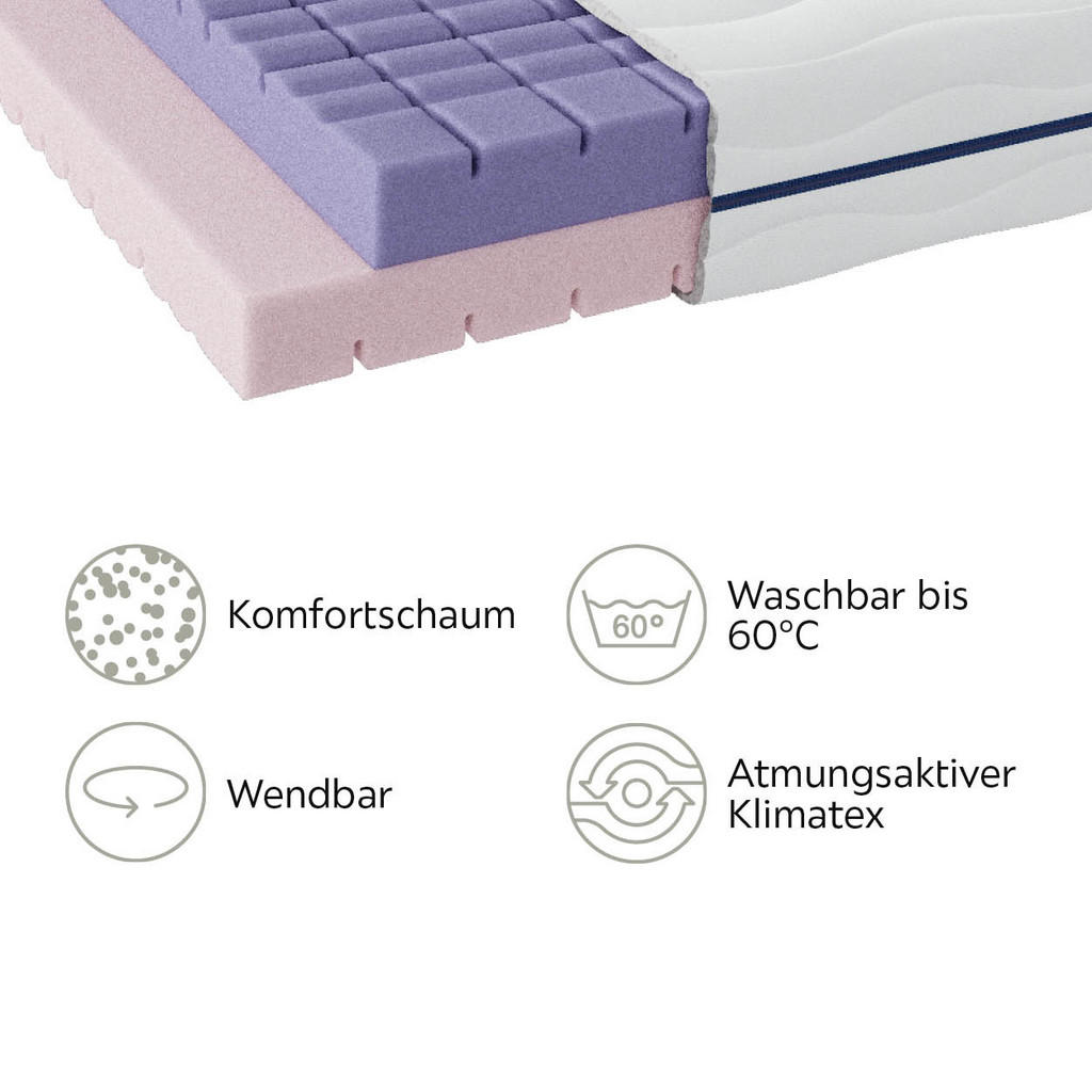 Thumbnail - Boxxx Komfortschaummatratze, Weiß, Textil, H2 + H3, Füllung: Hohlfaser, 100x220 cm, Bezug abnehmbar/waschbar, atmungsakt...