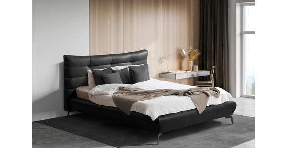 POLSTERBETT 180/200 cm,  in Anthrazit, gepolstertes Kopfteil,  - Anthrazit/Schwarz, Design, Leder/Metall (180/200cm) - Esposa