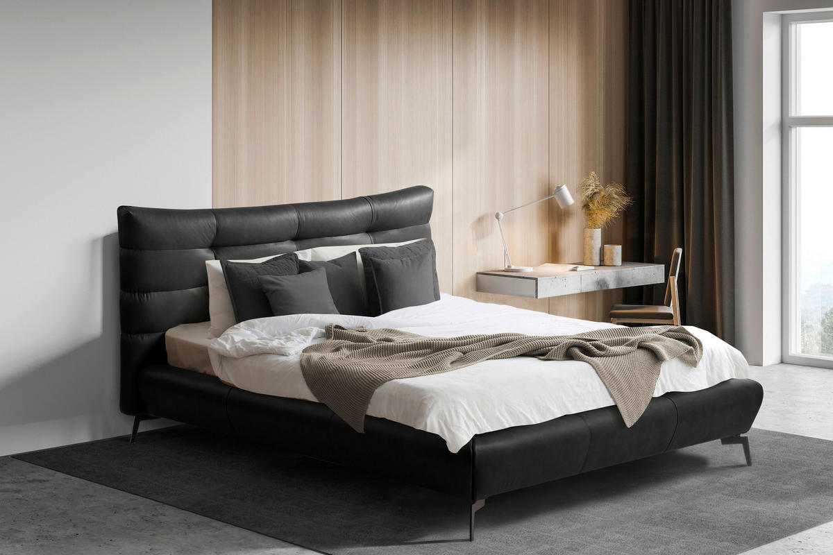 POLSTERBETT gepolstertes Kopfteil Anthrazit 180/200 cm  - Anthrazit/Schwarz, Design, Leder/Metall (180/200cm) - Esposa