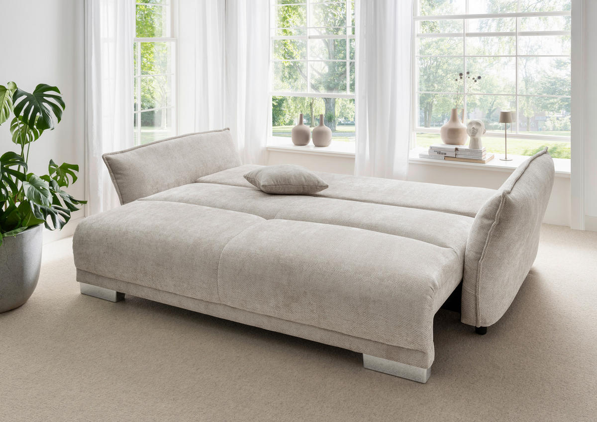 BIGSOFA Mikrofaser Creme  - Chromfarben/Creme, Basics, Kunststoff/Textil (242/71/90/131cm) - Livetastic