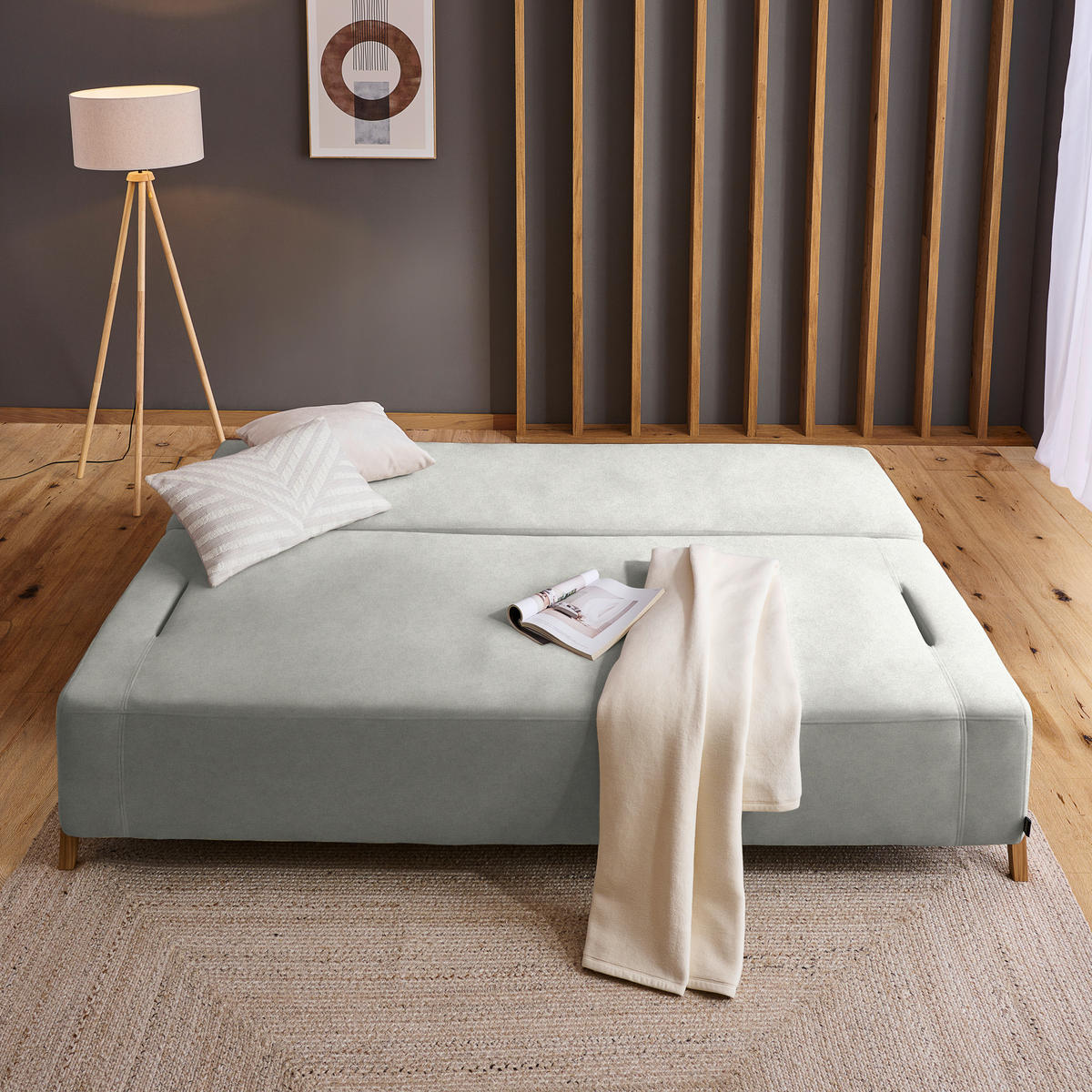 SCHLAFSOFA in Holz, Textil Hellgrau  - Hellgrau/Naturfarben, Design, Holz/Textil (211/88/102cm) - Niels Andersson