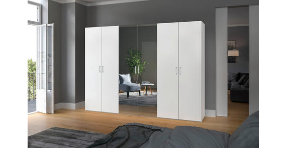 DREHTÜRENSCHRANK  in Weiß  - Chromfarben/Weiß, Design, Glas/Holzwerkstoff (303/236/59cm) - Carryhome