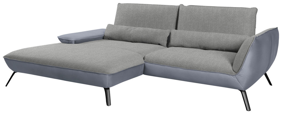 ECKSOFA in Flachgewebe Hellgrau  - Hellgrau/Schwarz, Design, Textil/Metall (191/273cm) - Moderano