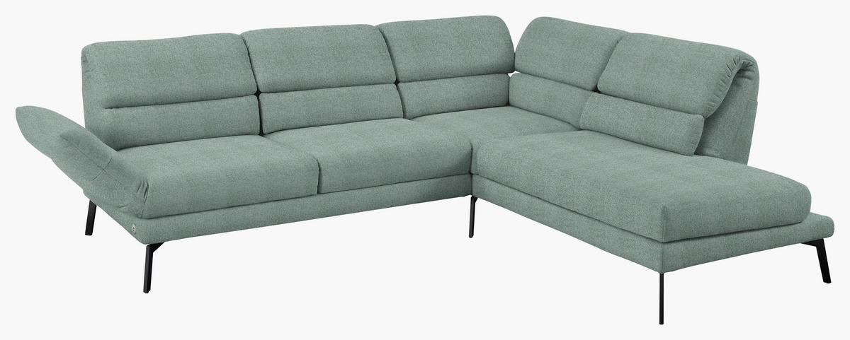 ECKSOFA in Flachgewebe Salbeigrün  - Salbeigrün/Schwarz, Design, Textil/Metall (256-363/212-253cm) - Dieter Knoll