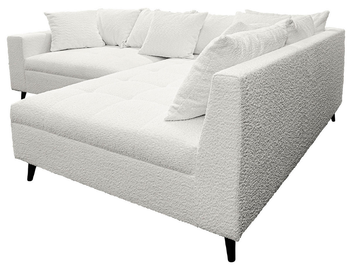 Ecksofa inkl. Hocker in Bouclé Hellgrau  - Hellgrau/Schwarz, Design, Holz/Textil (247/174cm) - MID.YOU