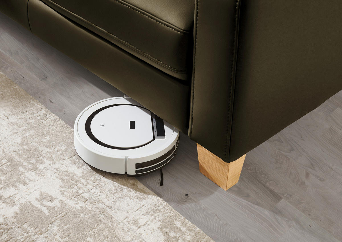 ECKSOFA in Echtleder Olivgrün  - Eiche Bianco/Olivgrün, Konventionell, Leder/Holz (235/257cm) - Valdera