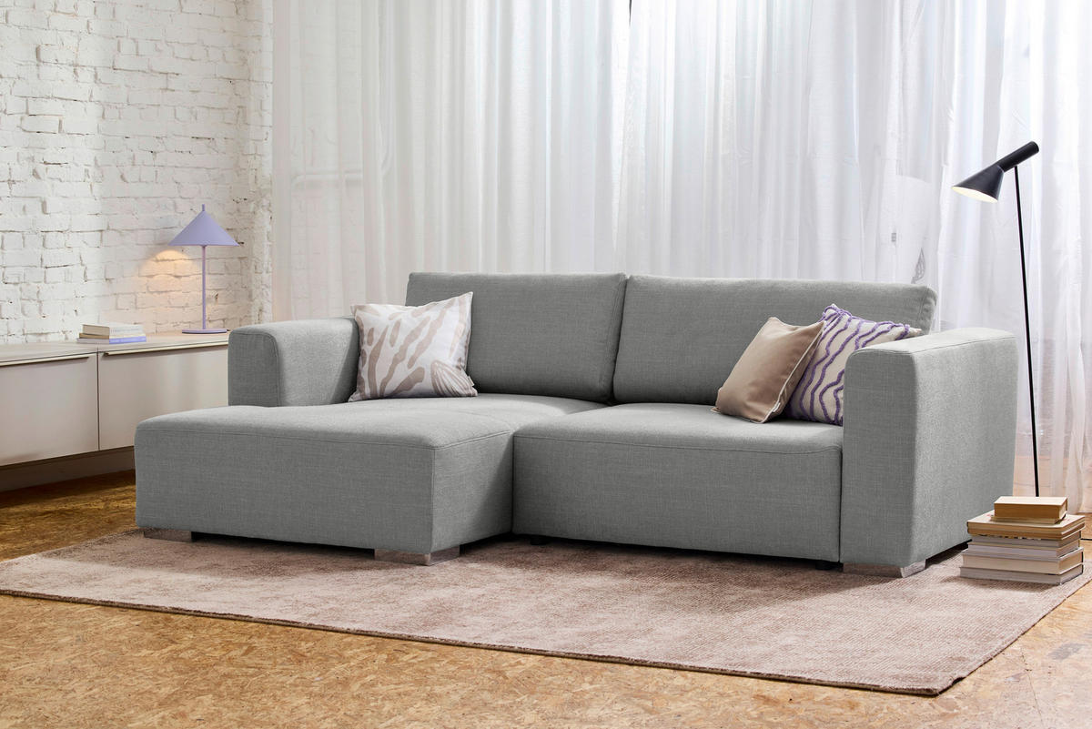 ECKSOFA inkl. Funktion Heaven Grau Flachgewebe  - Chromfarben/Grau, KONVENTIONELL, Textil/Metall (162/242cm) - Tom Tailor