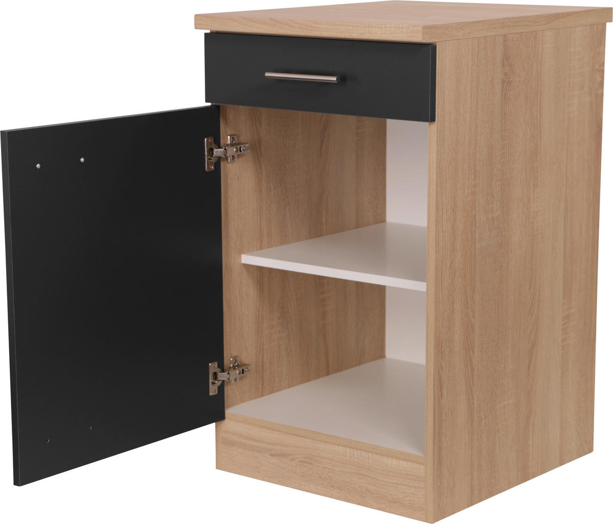 KÜCHENUNTERSCHRANK 50/84,8/60 cm  in Schwarz, Eichefarben  - Eichefarben/Silberfarben, Basics, Holzwerkstoff/Metall (50/84,8/60cm) - Respekta