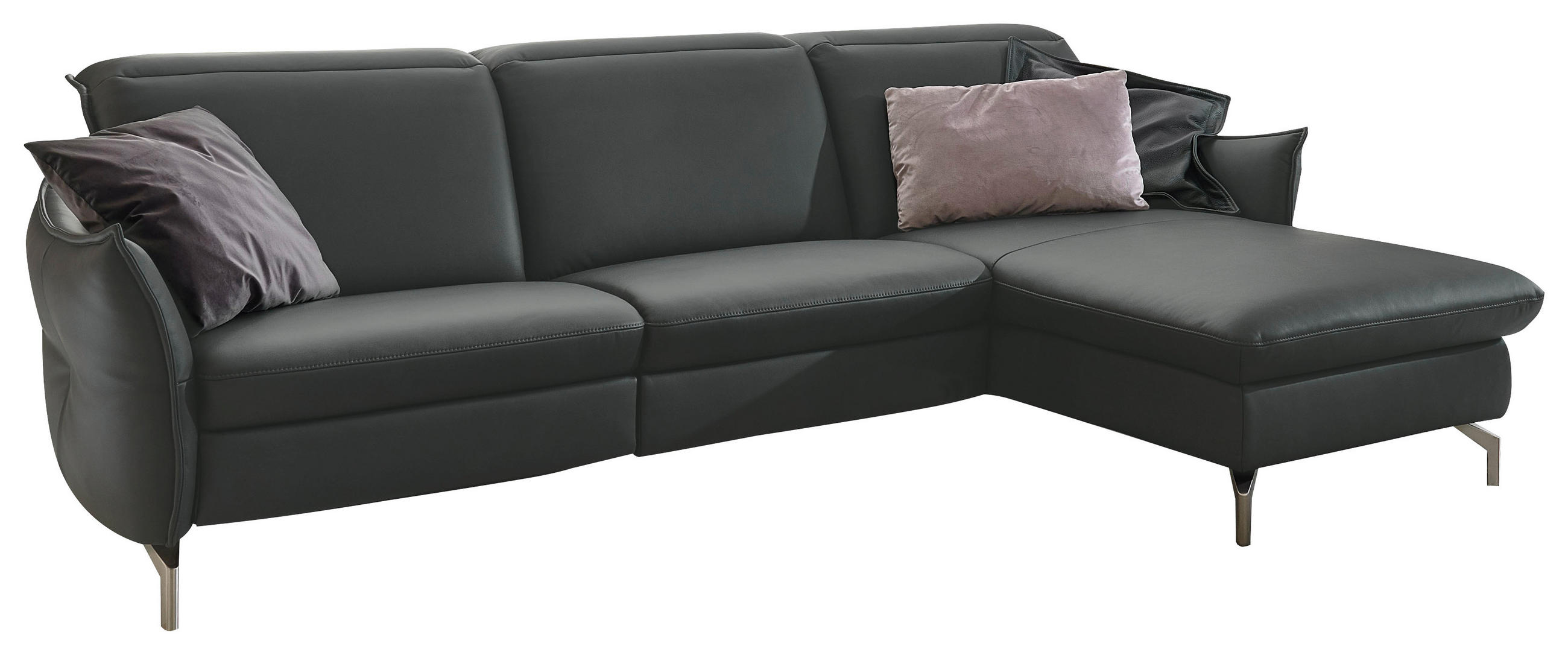 ECKSOFA Schwarz Lederlook (vegan)  - Schwarz/Nickelfarben, MODERN, Textil/Metall (263/179cm) - Livetastic