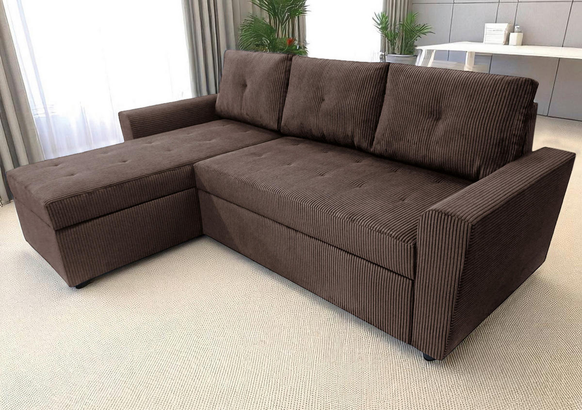 ECKSOFA TERMOLI in Cord Braun  155/231 cm  - Schwarz/Braun, Design, Kunststoff/Textil (155/231cm) - MID.YOU
