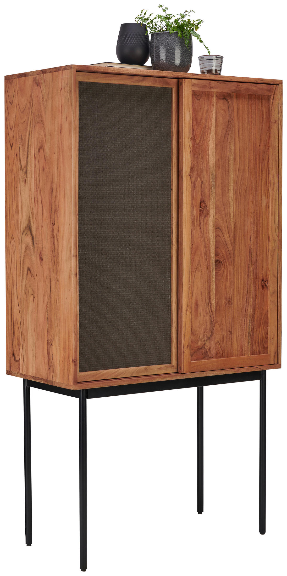 COMODĂ ÎNALTĂ 90/166/45 cm  - negru/culoare lemn acacia, Trend, materiale naturale/lemn (90/166/45cm) - Lomoco