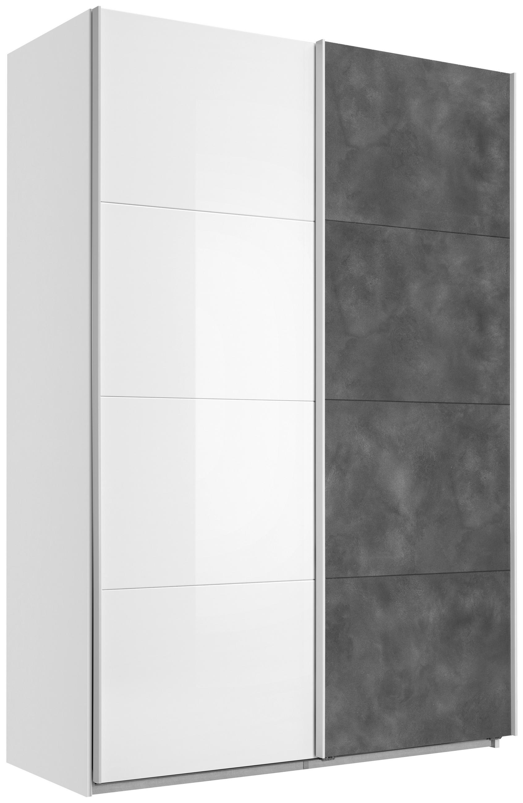 SCHWEBETÜRENSCHRANK 2-türig Weiß Hochglanz, Grau  - Weiß Hochglanz/Alufarben, Design, Holzwerkstoff/Metall (153/223/60,5cm) - Xora