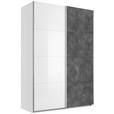 SCHWEBETÜRENSCHRANK 2-türig Weiß Hochglanz, Grau  - Weiß Hochglanz/Alufarben, Design, Holzwerkstoff/Metall (153/223/60,5cm) - Xora