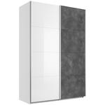 SCHWEBETÜRENSCHRANK 2-türig Weiß Hochglanz, Grau  - Weiß Hochglanz/Alufarben, Design, Holzwerkstoff/Metall (153/223/60,5cm) - Xora