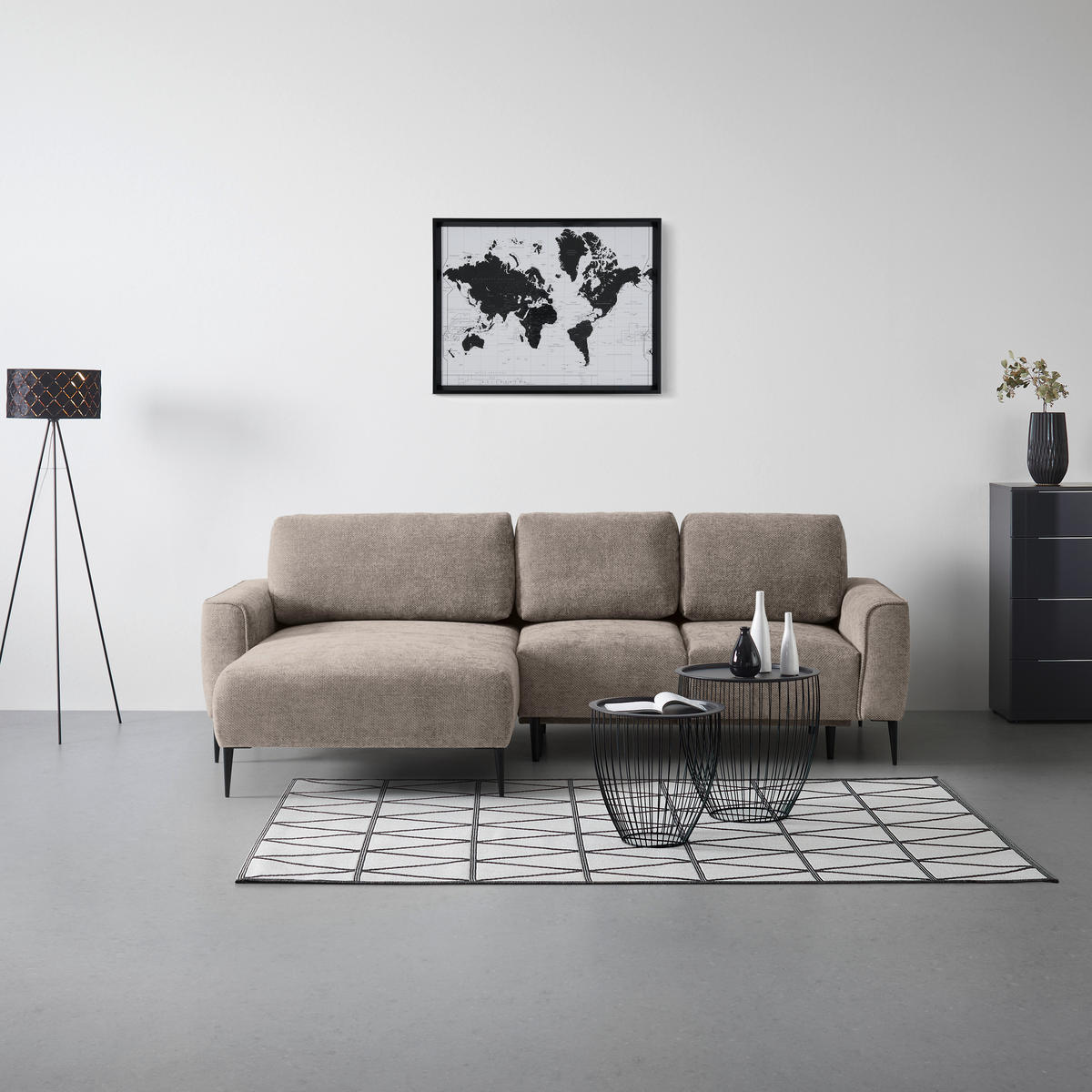 HÖRNSOFFA i vävt tyg beige  - beige/svart, Modern, metall/textil (164/255cm) - MID.YOU