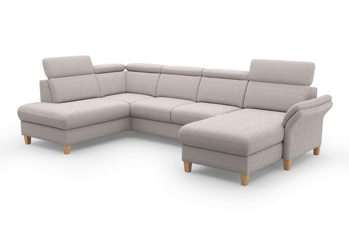 WOHNLANDSCHAFT GLENDALE E Silberfarben Chenille  - Eichefarben/Silberfarben, KONVENTIONELL, Holz/Textil (193/321/166cm) - Sit & More