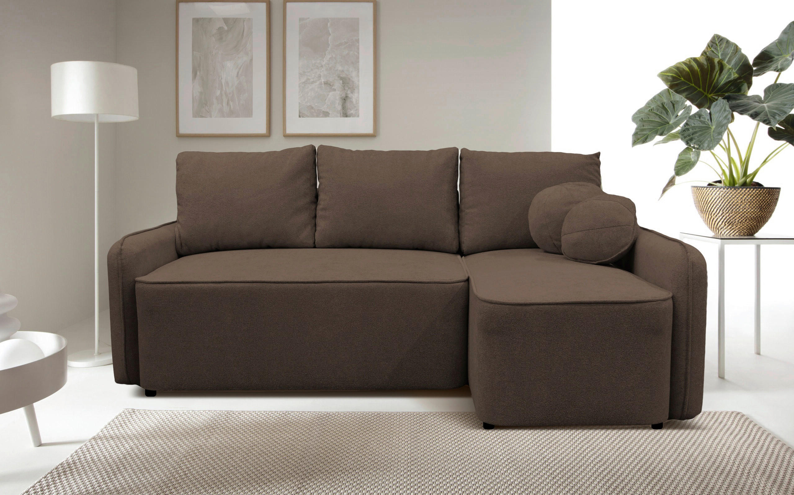 ECKSOFA Braun Struktur, Bouclé  - Schwarz/Braun, Design, Kunststoff/Textil (209/143cm) - MID.YOU