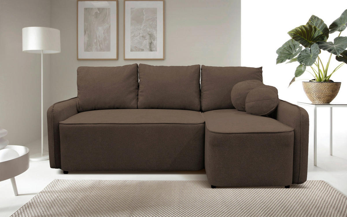 ECKSOFA Braun Struktur, Bouclé  - Schwarz/Braun, Design, Kunststoff/Textil (209/143cm) - MID.YOU