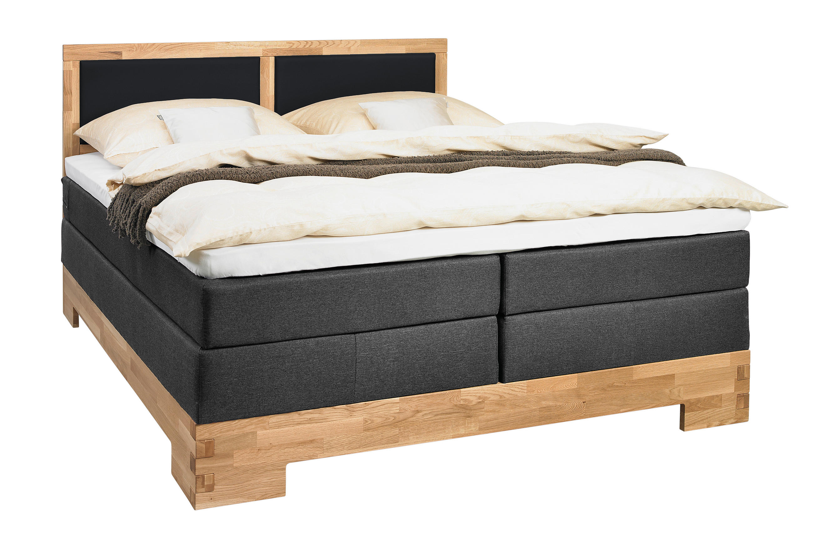 LIT BOXSPRING 180/200 cm  in Schwarz, Eichefarben  - Eichefarben/Schwarz, Natur, Holz/Textil (180/200cm) - Linea Natura