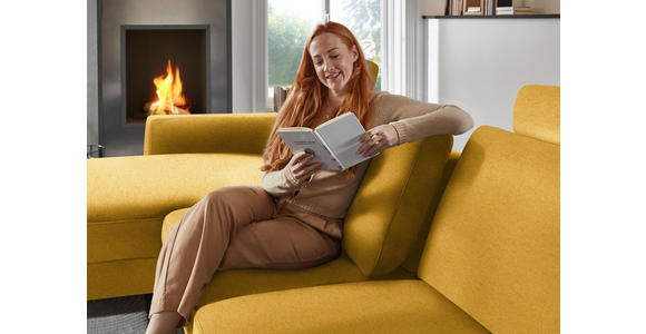 ECKSOFA  in Chenille, Flachgewebe Currygelb  175/316 cm  - Currygelb/Schwarz, Design, Textil/Metall (175/316cm) - Dieter Knoll