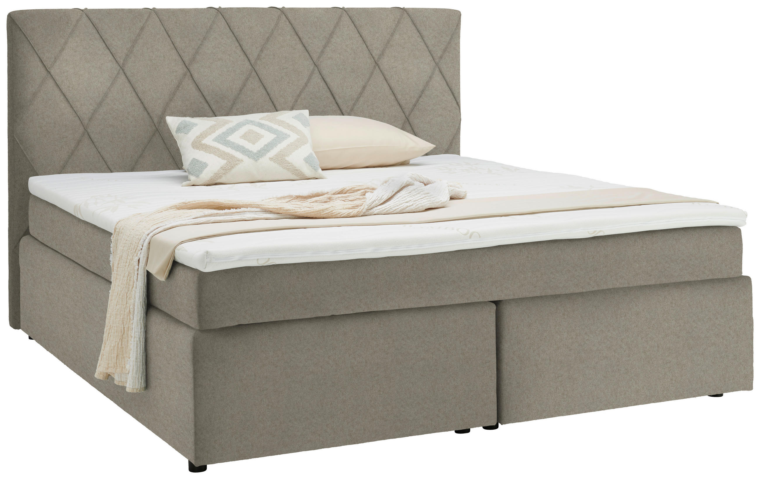 BOXSPRINGBETT 180/200 cm  in Ecru  - Ecru/Schwarz, Design, Kunststoff/Textil (180/200cm) - Xora