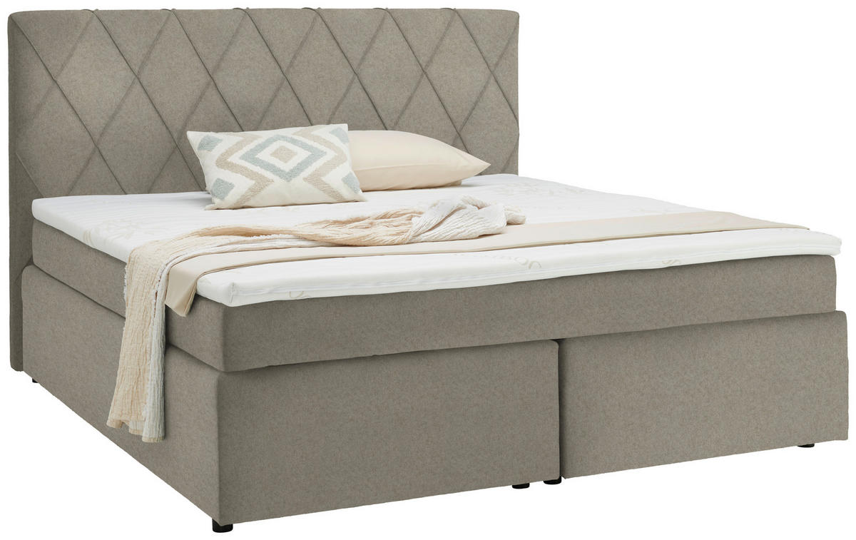 BOXSPRINGBETT 180/200 cm  in Ecru  - Ecru/Schwarz, Design, Kunststoff/Textil (180/200cm) - Xora