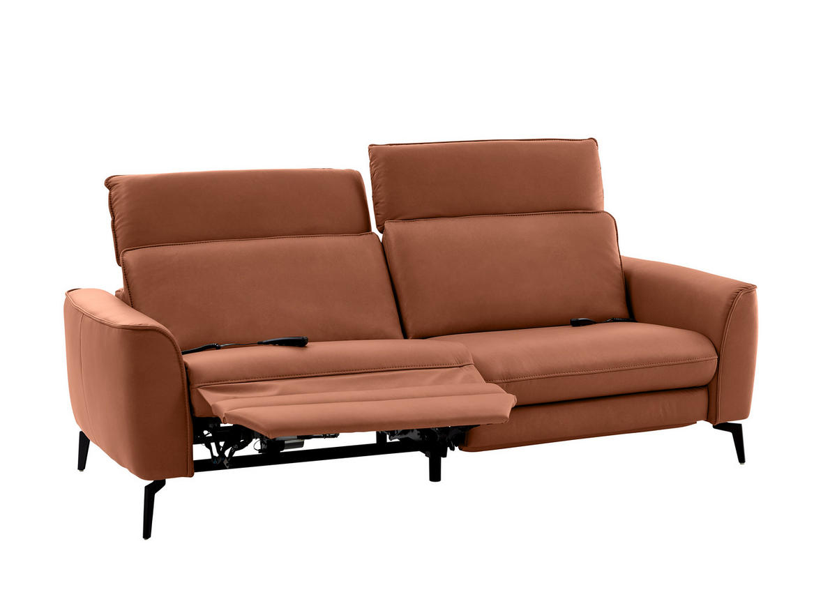 3-SITZER-SOFA in Echtleder Cognac  - Cognac/Schwarz, Natur, Leder/Metall (222/81/110cm) - Valdera