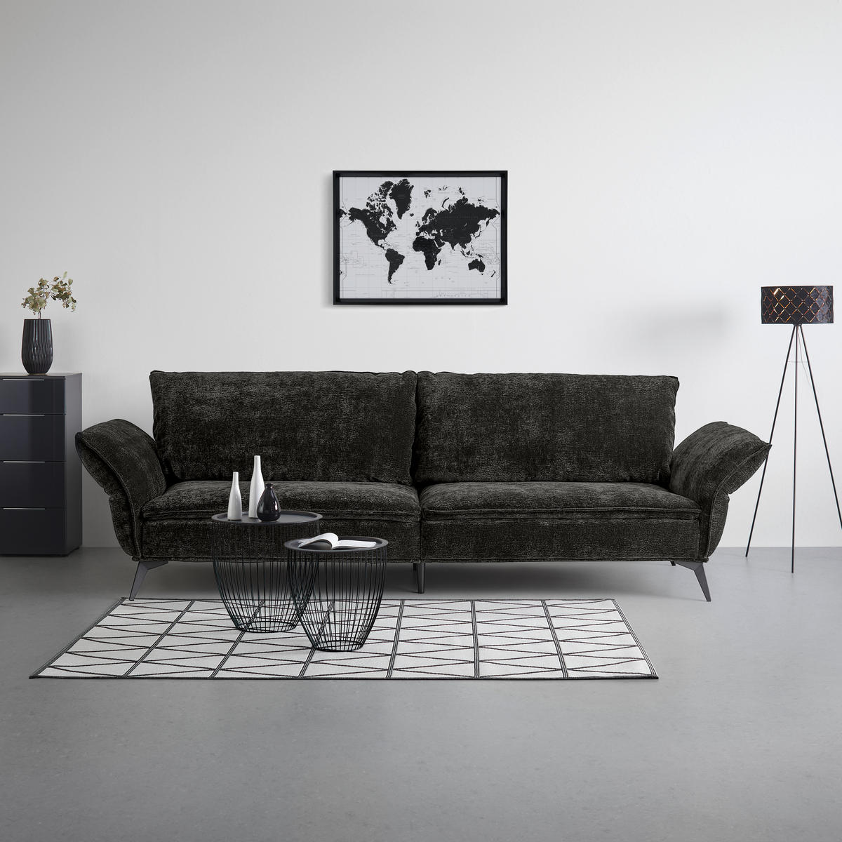 MEGASOFA Flachgewebe Dunkelbraun  - Dunkelbraun/Schwarz, Modern, Textil/Metall (272/87/107cm) - MID.YOU