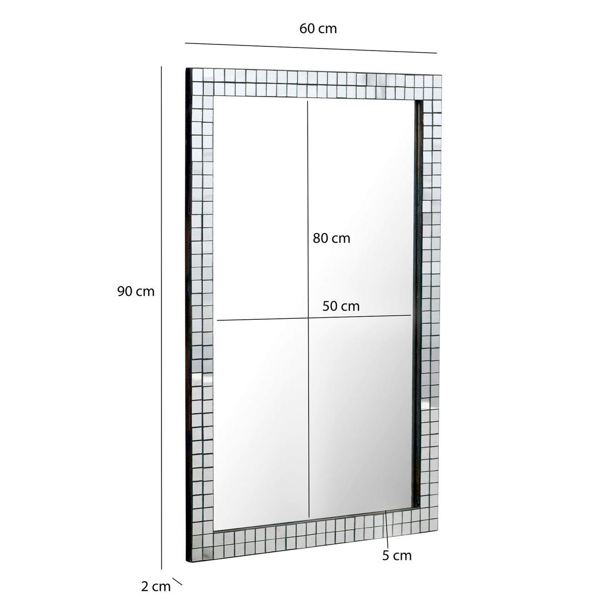 WANDSPIEGEL 60/90/2 cm    in rechteckig  - Schwarz, Design, Glas/Holzwerkstoff (60/90/2cm) - Livetastic