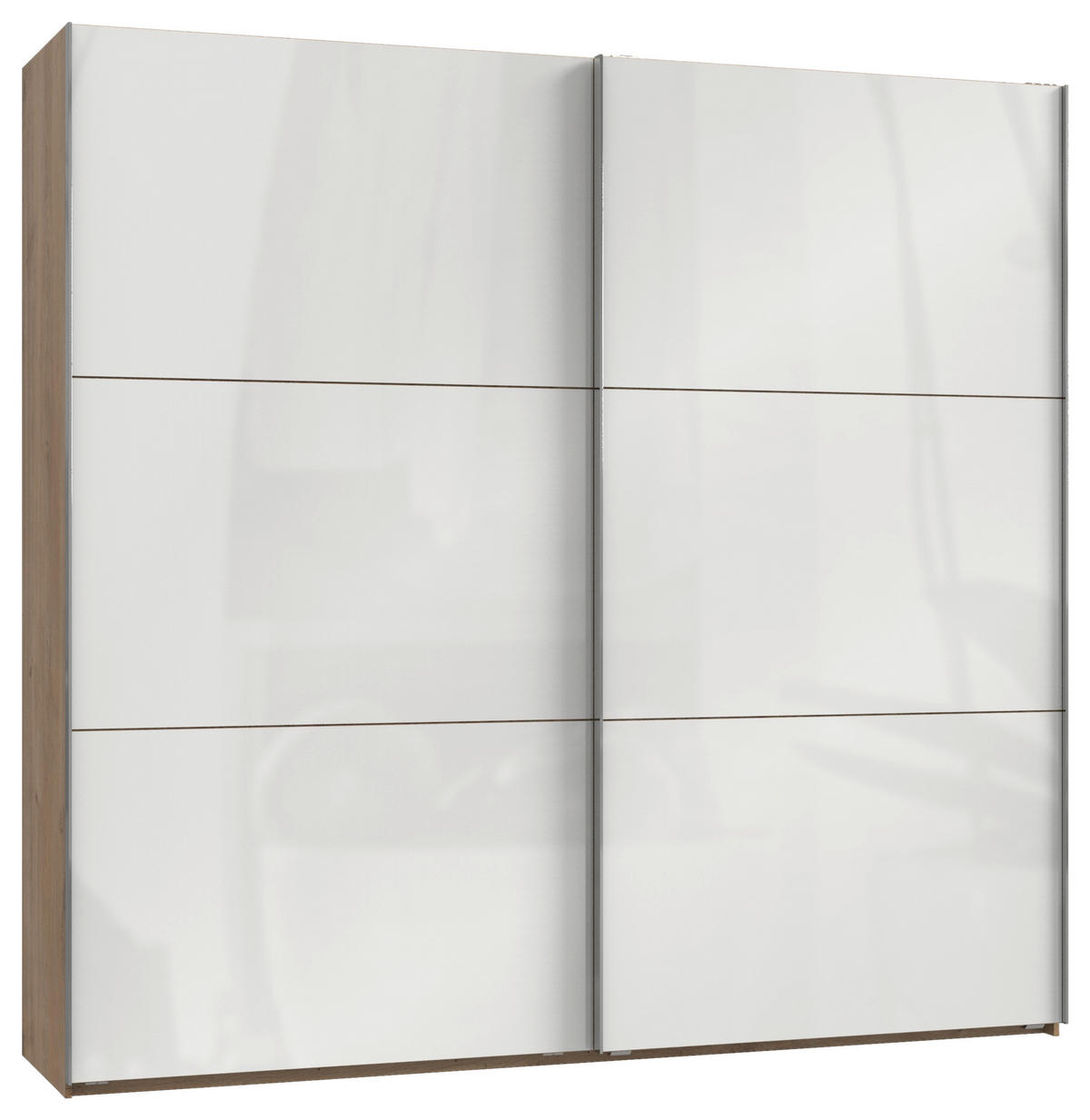 SCHWEBETÜRENSCHRANK in Weiss, Eichefarben  - Chromfarben/Weiss, Modern, Holzwerkstoff (250/236/65cm) - MID.YOU