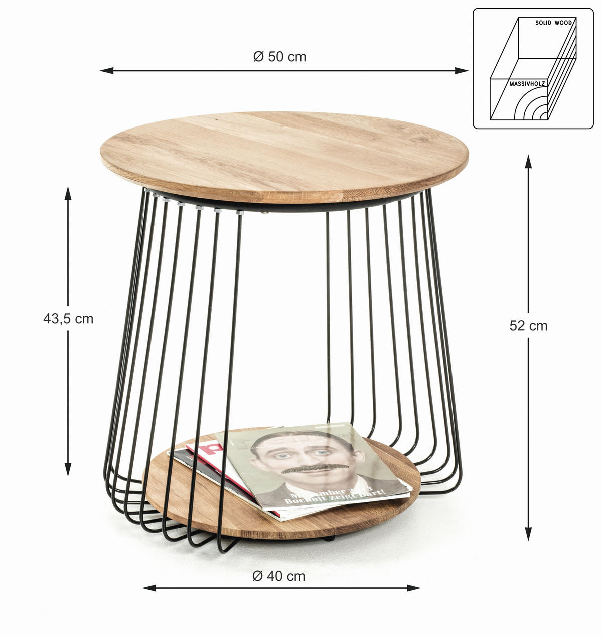 BEISTELLTISCH in Holz, Metall 50/50/52 cm  - Eichefarben/Schwarz, Trend, Holz/Metall (50/50/52cm)