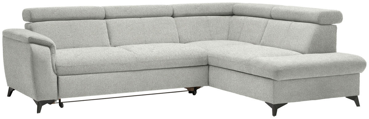 ECKSOFA in Teddystoff Silberfarben  - Silberfarben/Schwarz, Design, Textil/Metall (260/203cm) - Stylife