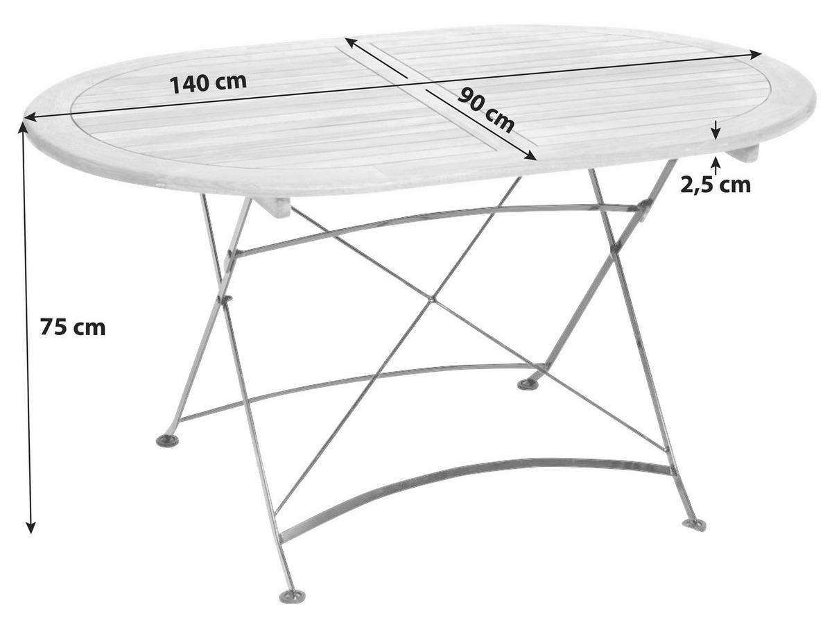 GARTENTISCH Holz, Metall Naturfarben oval  - Naturfarben, ROMANTIK / LANDHAUS, Holz/Metall (140/90/75cm) - Gardenson