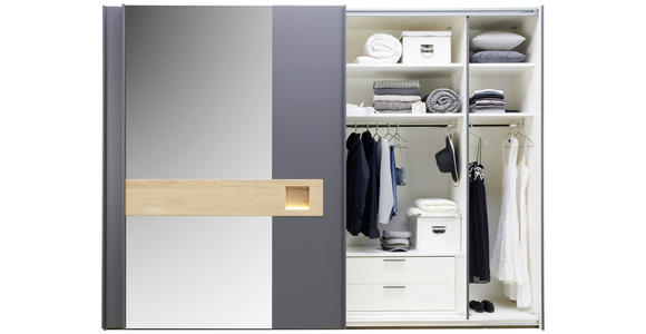 SCHIEBETÜRENSCHRANK in Eichefarben, Schieferfarben - Schieferfarben/Edelstahlfarben, Design, Glas/Holz (302/224/66,7cm) - Dieter Knoll