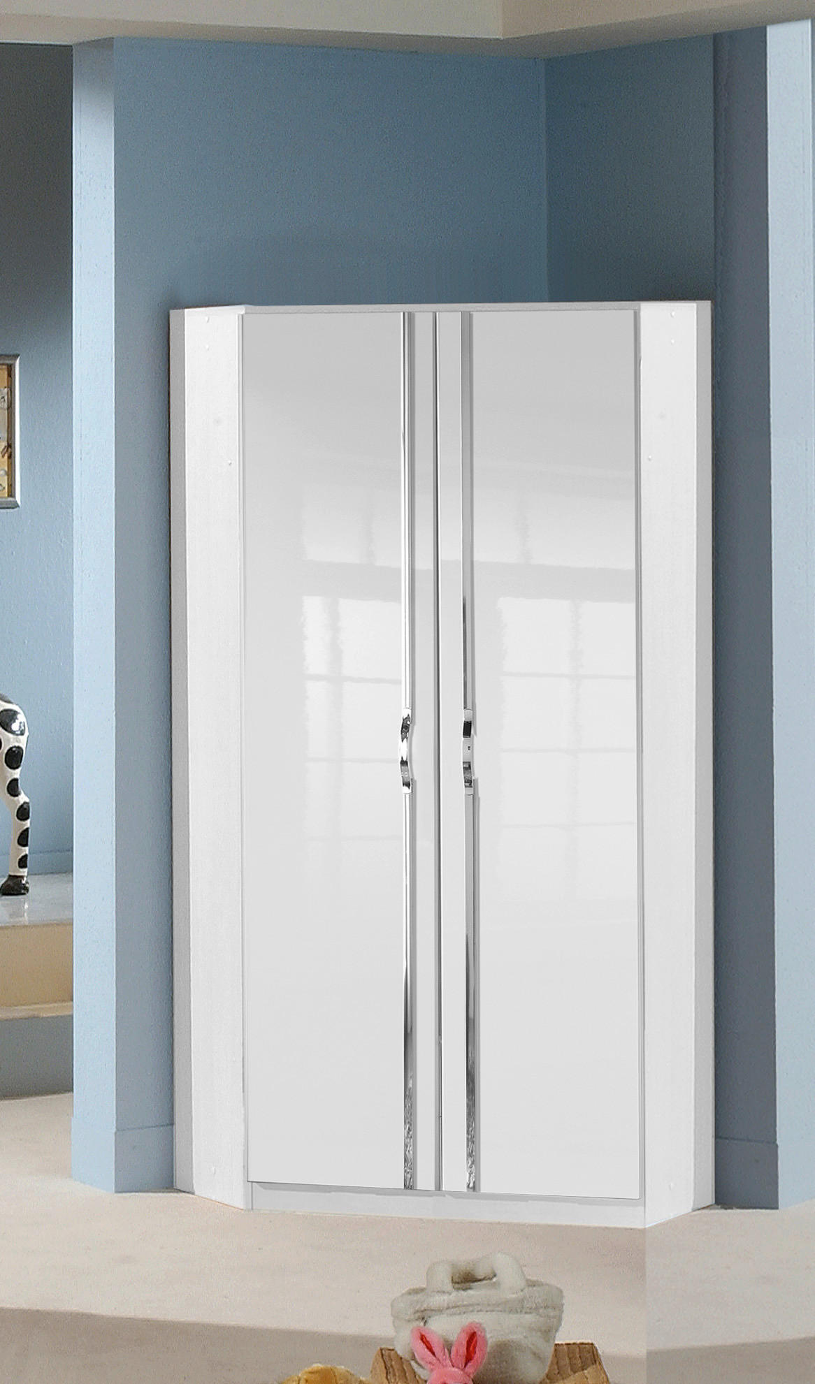 ECKKLEIDERSCHRANK 94/199/94 cm Weiss, Weiss Hochglanz  - Weiss Hochglanz/Chromfarben, Modern, Holzwerkstoff/Kunststoff (94/199/94cm) - MID.YOU