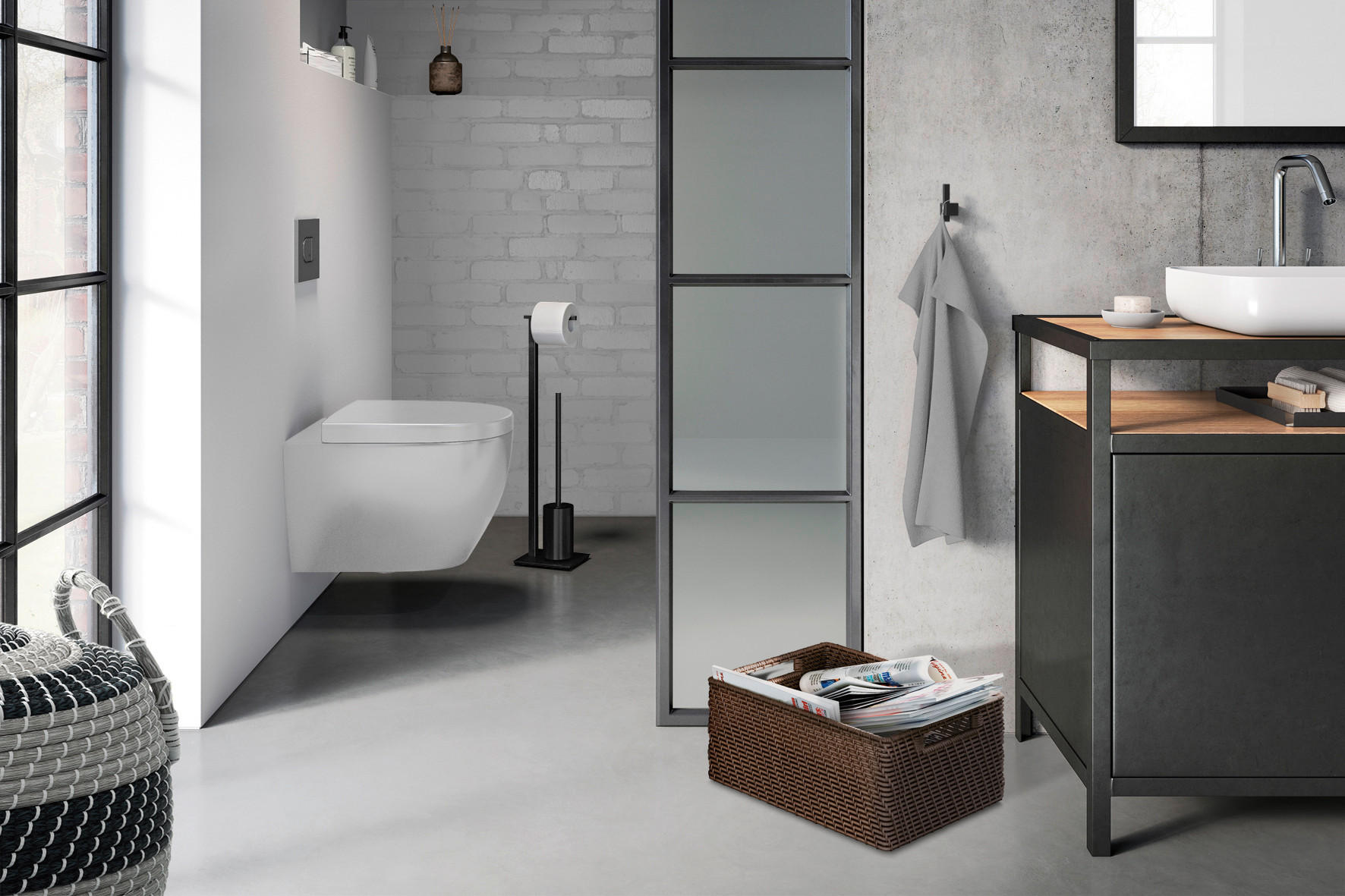 Thumbnail - Zack Wc-Bürstenkombination Carvo, Schwarz, Metall, 15x71.8x18 cm, Badezimmer, WC Ausstattung, WC Bürstengarnituren