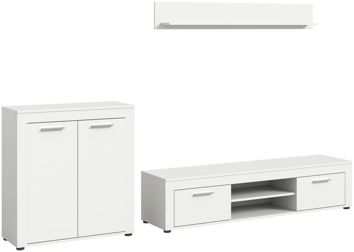WOHNWAND 3-teilig  in Weiß  255/159/35 cm  - Silberfarben/Schwarz, Design, Holzwerkstoff/Kunststoff (255/159/35cm) - MID.YOU